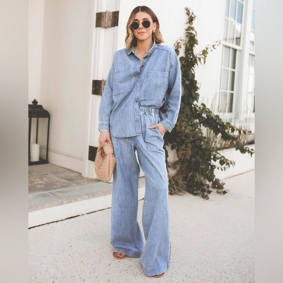 Splendid x CellaJaneBlog Wide-Leg Denim Pants - Picture 1 of 12